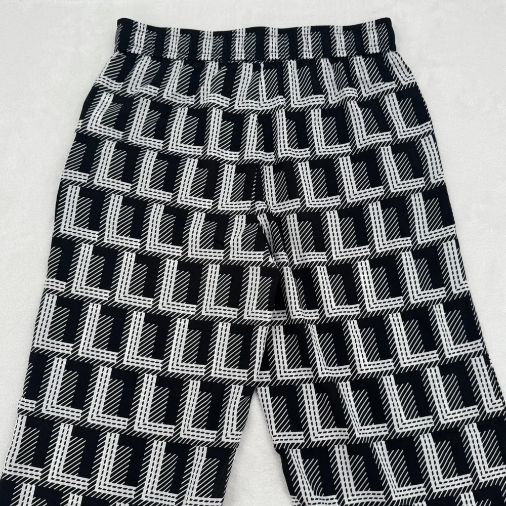 New Karl Lagerfeld Paris Womens Black White Geometric Wide Leg Pants Size Small - Picture 7 of 7